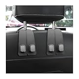 LSKASELUE 2 PCS Car Seat Back Double Hook, Leather Headrest Organizer with Double Metal Hooks, Multifunctional Seat Storage Hanger for Phones Handbags Umbrellas, Car Accessories (Gray)