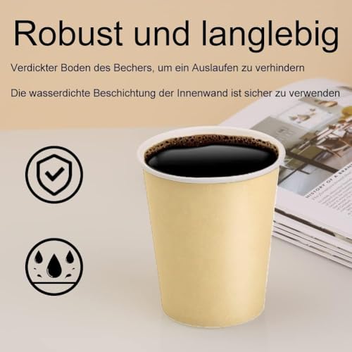 MASPHY 100 Stück Khaki Pappbecher, 240ml/8 oz Kaffeebecher Pappe Einweg – Ansicht 5