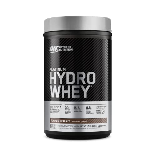 Optimum Nutrition Platinum Hydrowhey Protein Powder, 100% Hydrolyzed Whey Protein Isolate Powder, Flavor: Turbo Chocolate, 1.75 Pounds