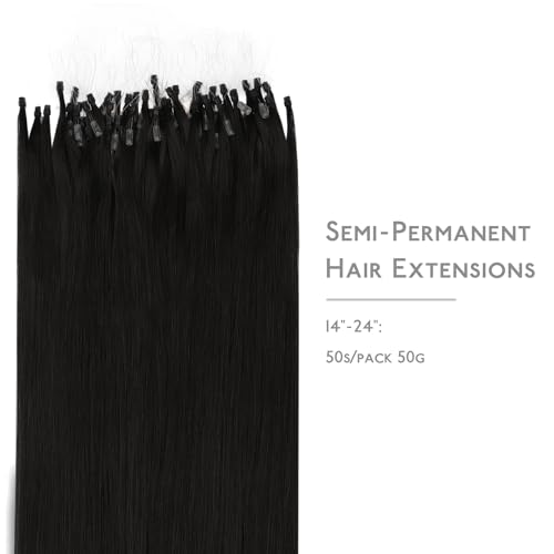 Image of WENNALIFE Microlink Hair Extensions Human Hair, 50g 50s 16 Inch Jet Black Remy Micro Bead Hair Extensions Real Human Hair Micro Link Micro Loop Invisible Straight Microlinks
