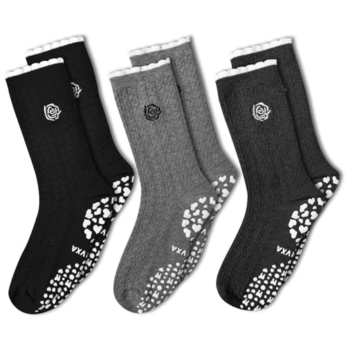 COARVXA 3 Pairs Cute Pilates Grip Socks for Women Ruffle