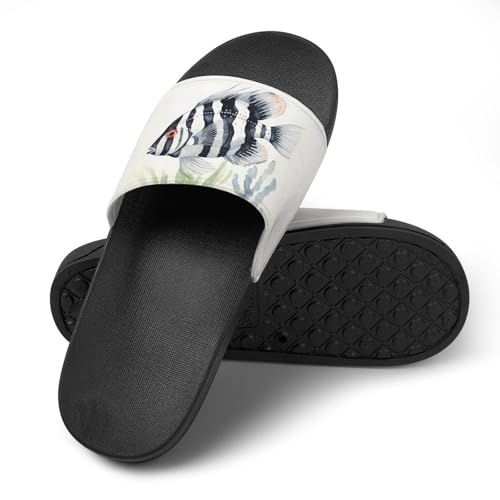 Black And White Striped Fish House Sandals Non-Slip Bathroom Slippers Beach Summer Shoes for Men Women4