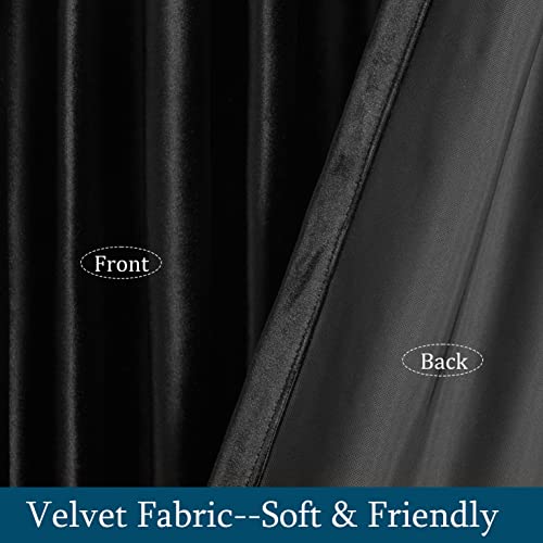Image of PRIMROSE Black Curtains 63 inch for Living Room Velvet Drapes Blackout Rod Pocket Back Tab Window Treatment Semi Room Darkening Decor Curtains for Bedroom Set of 2 Panels