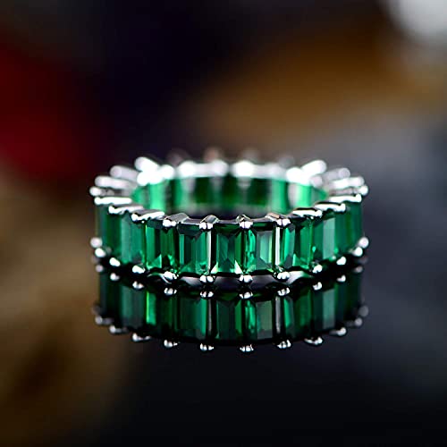 Pori Jewelers 925 Sterling Silver Eternity Emerald Cut Created Gemstone Ring (5, Green) #TOP1