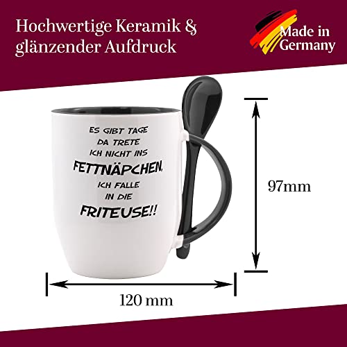 Tasse mit Löffel " Es gibt Tage da trete ich nicht ins Fettnäpfchen ... Friteuse " Löffeltasse, Kaffeetasse mit Motiv, Bürotasse, bedruckte Tasse mit Sprüchen oder Bildern – Bild 7