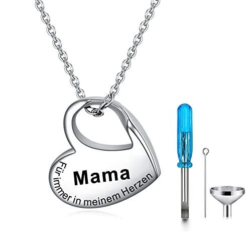 YOTHIWAD Herz Urne Halskette für Asche Urne Kette mit Gravur für Immer in Meinem Herzen Edelstahl Asche Schmuck Memorial Anhänger für geliebte Menschen mit Füllung Kit(Mama)