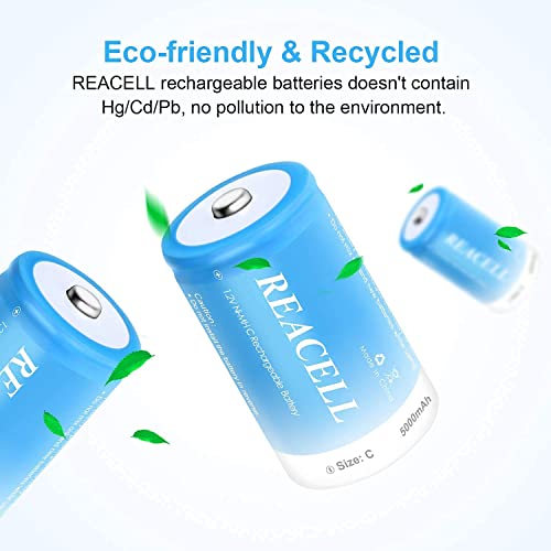 Reacell 4X C Cell Batteries 1.2V Rechargeable C Batteries 5000Mah Ni-Mh High Capacity Long Lasting C Size Batteries With Store Boxes #TOP2