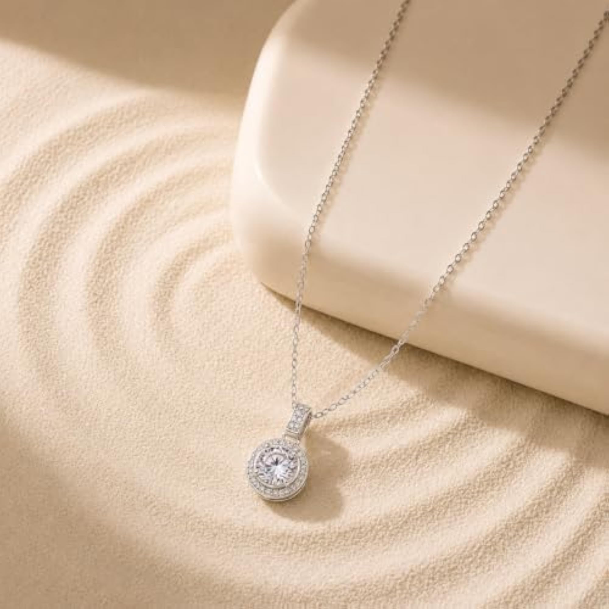 Women's 925 Sterling Silver Radiant Circle Diamond-Look Necklace, Gift Ready