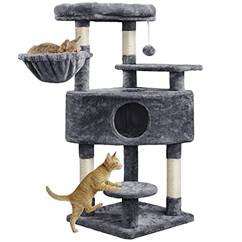 Topeakmart 46'' Cat Tree Cat Tower, with Thicker Scratching Posts, Larger Plush Perch, Spacious Condo, Basket, Multi-Level Cat Condo Furniture for Indoor Cats Kitty Pet Play House