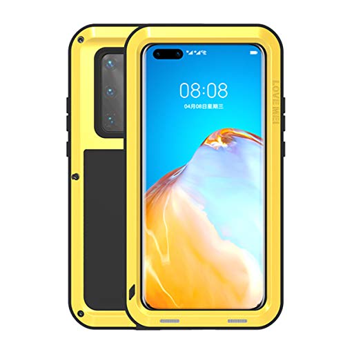 Love Mei - Funda de metal para Huawei P40 Pro, resistente a prueba de golpes, resistente al agua, funda protectora de cuerpo completo para Huawei P40 Pro, soporte de carga inalámbrica (amarillo)