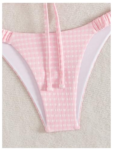 GORGLITTER Women's 2 Piece Triangle Bikini Sets High Waist Gingham Checkered Thong High Cut Swimsuits Bathing Suits4