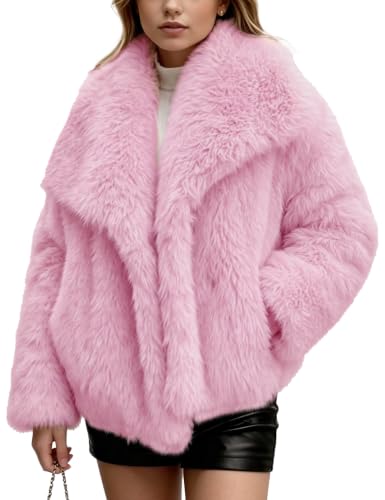 Image of Yimoon Girls Faux Fur Coat Fluffy Lapel Winter Warm Jackets,Pink,160