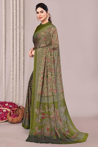 Image of MIRCHI FASHION Women Saree | Plain Weave Chiffon Abstract Printed Office Wear Sari with Blouse