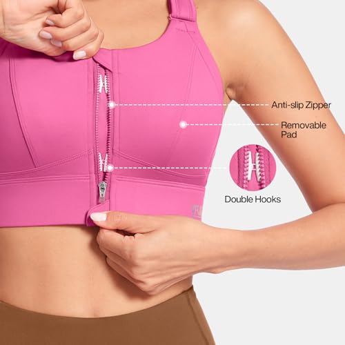 Image of High Impact Sports Bras for Women Adjustable Zip Front Plus Size Workout Bra Full Coverage Removable Padded Running