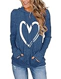 Women's Hoodies Pullover Cute Heart Sweatshirts Long Sleeve Tops with Pockets, Blue, Medium