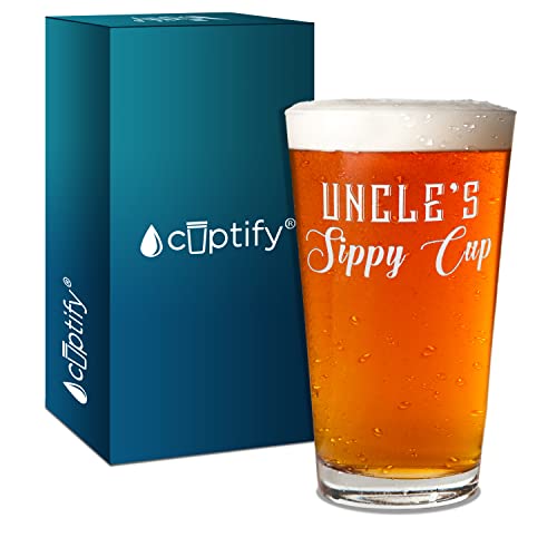 Uncle's Sippy Cup Gift Etched on 16 oz Beer Glass Pint Unique Gift Idea for Dads, Men, Him and Fathers Day