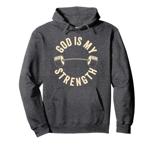 God Is My Strength Vintage Gym Barbell Fitness Christian Pullover Hoodie