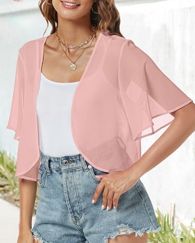 Image of ZNVGIRL Women Shrug Chiffon Cardigans Open Front Short Sleeve Bolero for Evening Dressy 2026