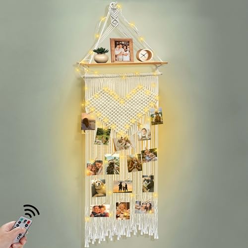 Homecor NO Macrame Photo Display Hanging Shelf, Boho Wall Room Dorm Bedroom Love Decor, Picture Frame Collage Board cover