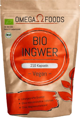 BIO zázvorové kapsle – 210 zázvorových kapslí ve vysokých dávkách – extrakt z zázvoru – zázvor kapsle bio – veganský extrakt z zázvoru