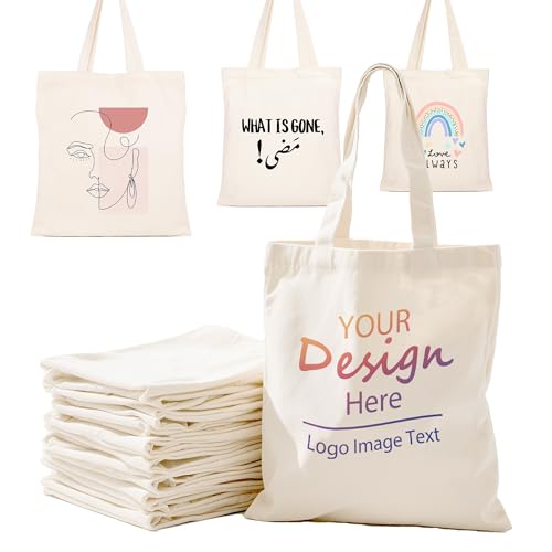 5 Custom Canvas Tote Bags, Personalized Travel Grocery Shoulder Bag,