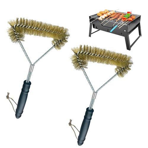Hsyadazi Brosse de Nettoyage pour Grill 3 Faces - Lot de 2 (30 cm) - Brossage 360° pour Grilles de BBQ