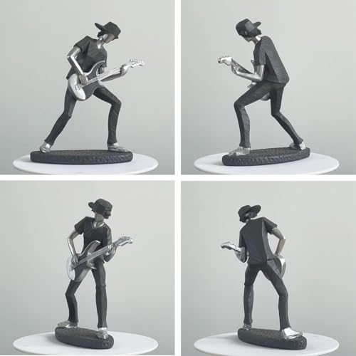 Image of Set of 4 Musicians Showpieces | Modern Black & Silver Band Figurines | Singer, Guitarist, Drummer & Keyboard Player Decorative Sculptures for Home, Office, Studio & Gifting