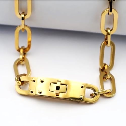 18K Gold Plated Turn Lock Necklace，Classical Fashion Stainless Steel Chain Necklace for Men and Womens3