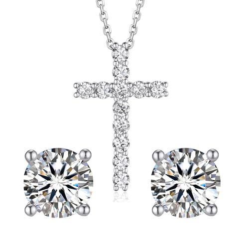 MomentWish Cross Necklace & Moissanite Studs
