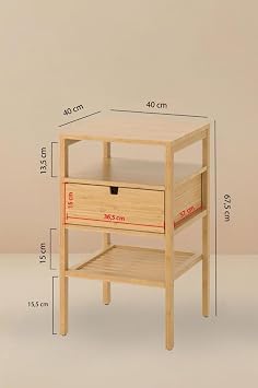 Digithome Bamboo 3 Tiers Bedside Table with Drawers and Storage Shelves for Bedroom Office –JW-22230 B/3 C1-1-289