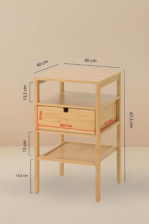 Digithome Bamboo 3 Tiers Bedside Table with Drawers and Storage Shelves for Bedroom Office –JW-22230 B/3 C1-1-289