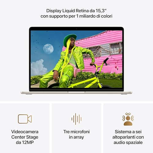 MacBook Air 15'' con chip M5: progettato per l’AI, display Liquid Retina da 15,3'', 24GB di memoria unificata, 1 TB di archiviazione SSD, 10 CPU, 10 GPU, Wi Fi 7 – Galassia - Notebook - Immagine 2