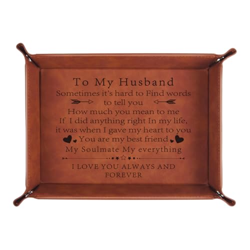 to My Husband Gifts,Leather Tray Engraved Personalized Tray,Birthday Gifts Anniversary Valentine's Day Gifts,Valet Tray Desktop Storage Organizer (to My Husband)