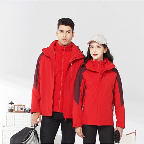 LIXQQS Men's 3 in 1 Functional Jacket Casual Style Hooded Waterproof Jacket Jacket with Fleece Lining Softshell Storm Jacket Unisex Raincoats for Couples (Color : Red(unisex), Size : 2XL) - Image 2