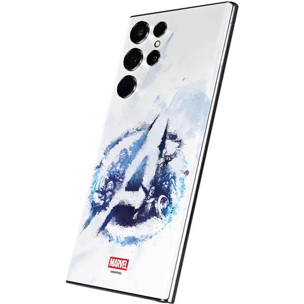 Skinit Decal Phone Skin Compatible with Galaxy S22 Ultra - Officially Licensed Marvel Avengers Blue Logo Design