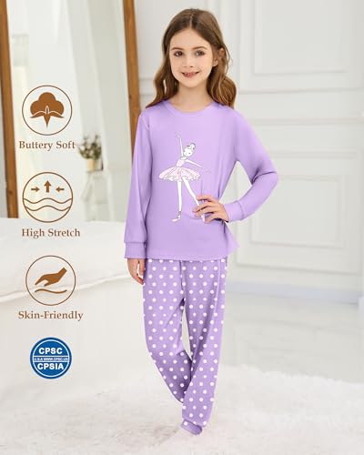 Mikrdoo Girls Pajamas Kids 2 Piece Pjs Set Soft Cozy Long Sleeve Top and Pants Stretchy Girls' Sleepwear Size 4-14 Years2