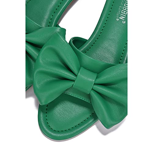 Cape Robbin Dane Flat Sandals Slides For Women, Womens Mules Slip On Shoes With Bow - Green Size 9 #TOP1