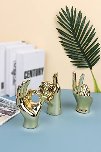 Peace Sign Gesture Statue Gold Decor, Modern Resin Sculpture Home Accents For Living Room Bedroom Coffee Table, Desktop, Bookshelf #TOP6