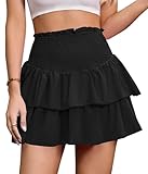 Características: esta minifalda cuenta con doble capa, no se transparenta, cintura alta elástica fruncida, totalmente forrada, silueta acampanada y diseño de dobladillo con volantes que puede mostrar tus curvas favorecedoras. Diseño elegante que hace que nunca pasen de moda.