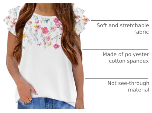 Image of Girls T Shirts Ruffle Short Sleeve Round Neck Loose Blouse Summer Solid Color Casual Girl Tee Tops for 3-12 Years