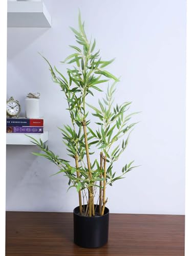 Artificial Bamboo Fake Greenery Potted Plant with Lifelike Leaves...