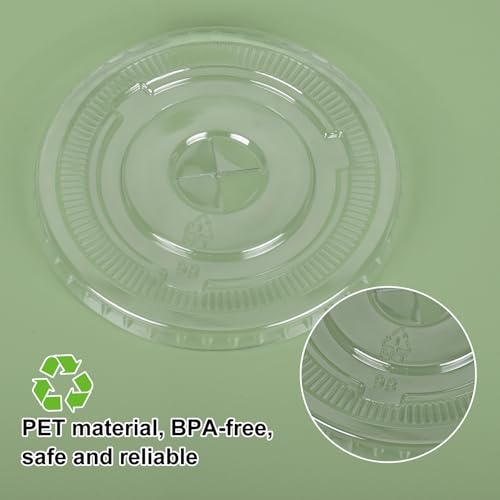 200pcs, PET, Plastic Lids, 98mm Plastic Cup Lids, With Straw Slot, Disposable Transparent Flat Lid For 12, 16, 20, And 24 Ounce Cups, Suitable For Ice Cream, Beverages, Travel Party Supplies