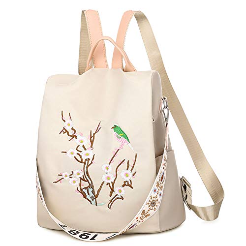 Mochila antifurto oxford flor bordado urbanity impermeável Bege