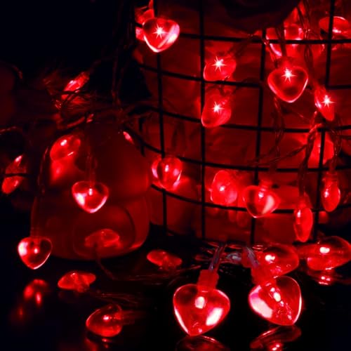 KATELUO LED Luces de Hadas en Forma de Corazón Rojo Cadena de