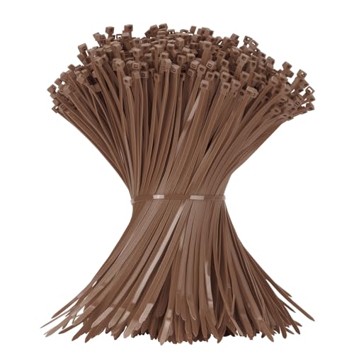Armpow 12 Inch Zip Ties Brown 1000 PCS, 50 Lbs- Heavy Duty Tensile Strength, Nylon PA66 UV Resistant Cable Ties for Indoor and Outdoor Use - Ideal for object bundling and fastening