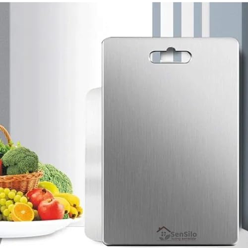 Image of Sensilo Chopping Cutting Board Vegetable,Fruit,Bread & Durable Safe & Heavy Duty, (31 X 21 cm, Stainless Steel)