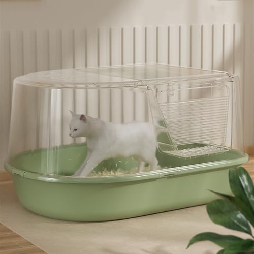Caja de arena para gatos grande con tapa semi-cerrada amarilla miniatura 7