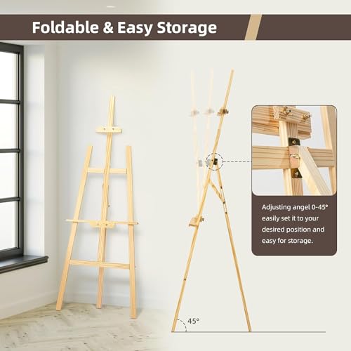 Image of Chocozone 5feet Easel Stand for Painting Easel Stand for White Board with Adjustable Height & Angle Indoor & Outdoor Advertisement Board (Wood)
