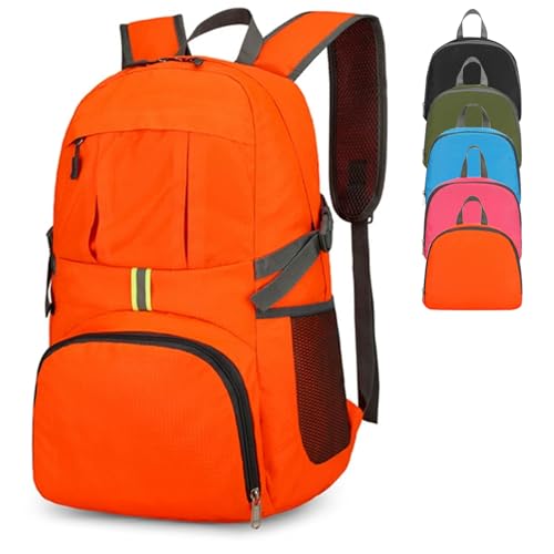 Image of Innfttwo Foldable Hiking Backpack, 30L Ultra Lightweight Waterproof Rucksack bag for Men and Women, Durable Packable Daypack for Travel Camping Climbing Outdoor (orange)