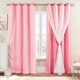 XiDi Pink Curtains for Bedroom Decor, Baby Pink Kids Blackout Curtains for Girls Room, Princess Unicorn Wall Decor Set of 1 Panel, 34x63 Inches
